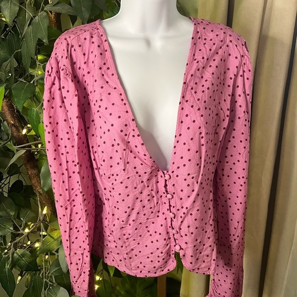 FREE PEOPLE Maye Printer Top Polka Dress Size XL Pink Combo - Picture 2 of 9